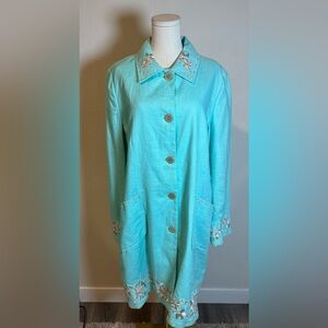 NWT J. Jill Seaside Blue Linen Embroidered Jacket size Large Tall